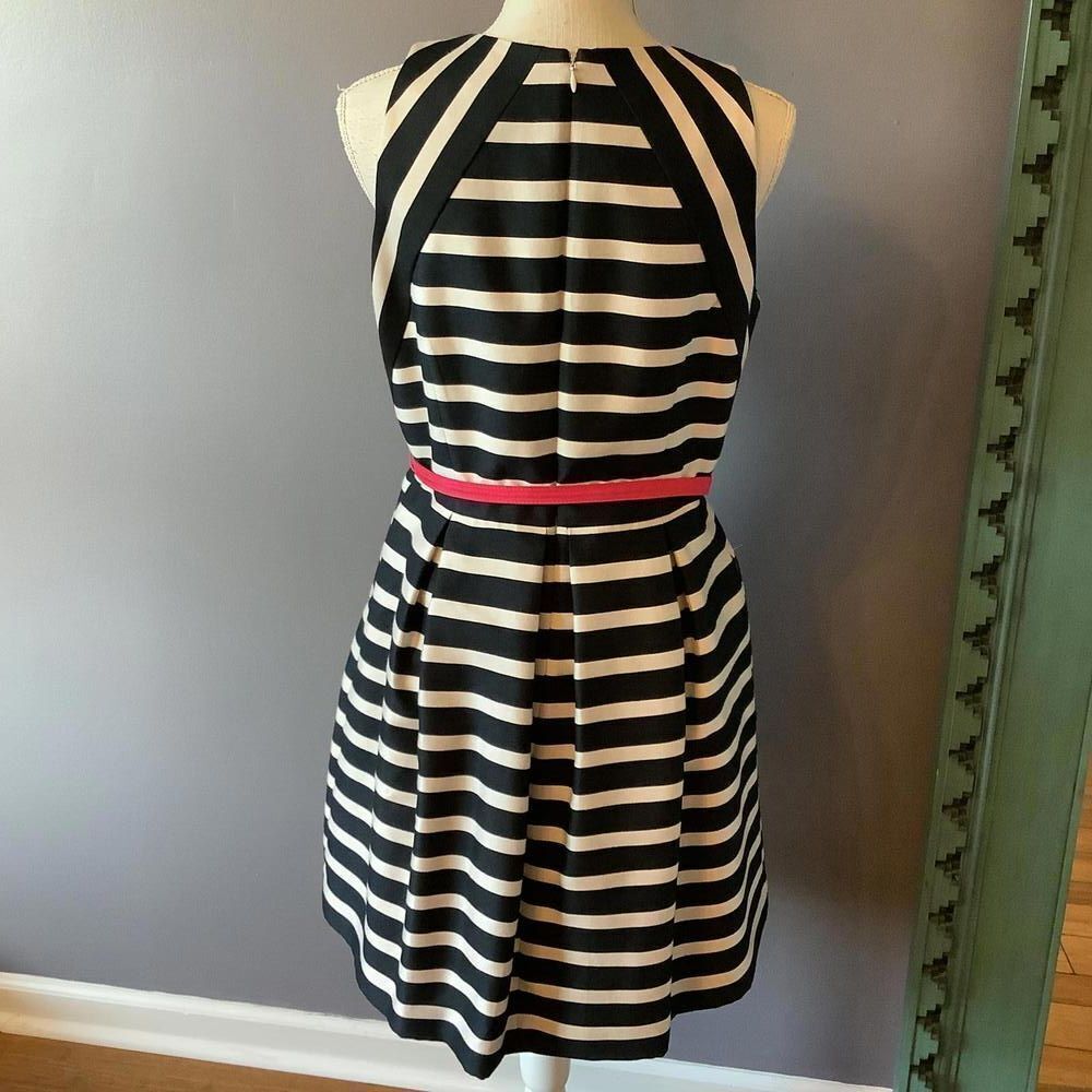Eliza J. Black and White Striped Dress with Pink Belt - Picture 5 of 7